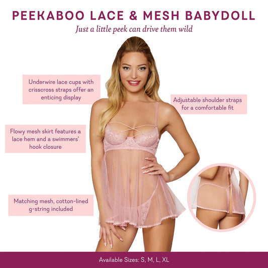Peekaboo Lace & Mesh Babydoll - XL